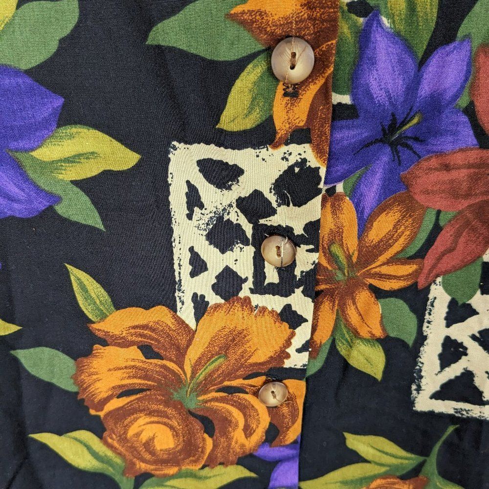 Vintage Cristin Stevens Floral Tribal Print Button Up Blouse - Large - BBQ Wear! - Picture 6 of 8